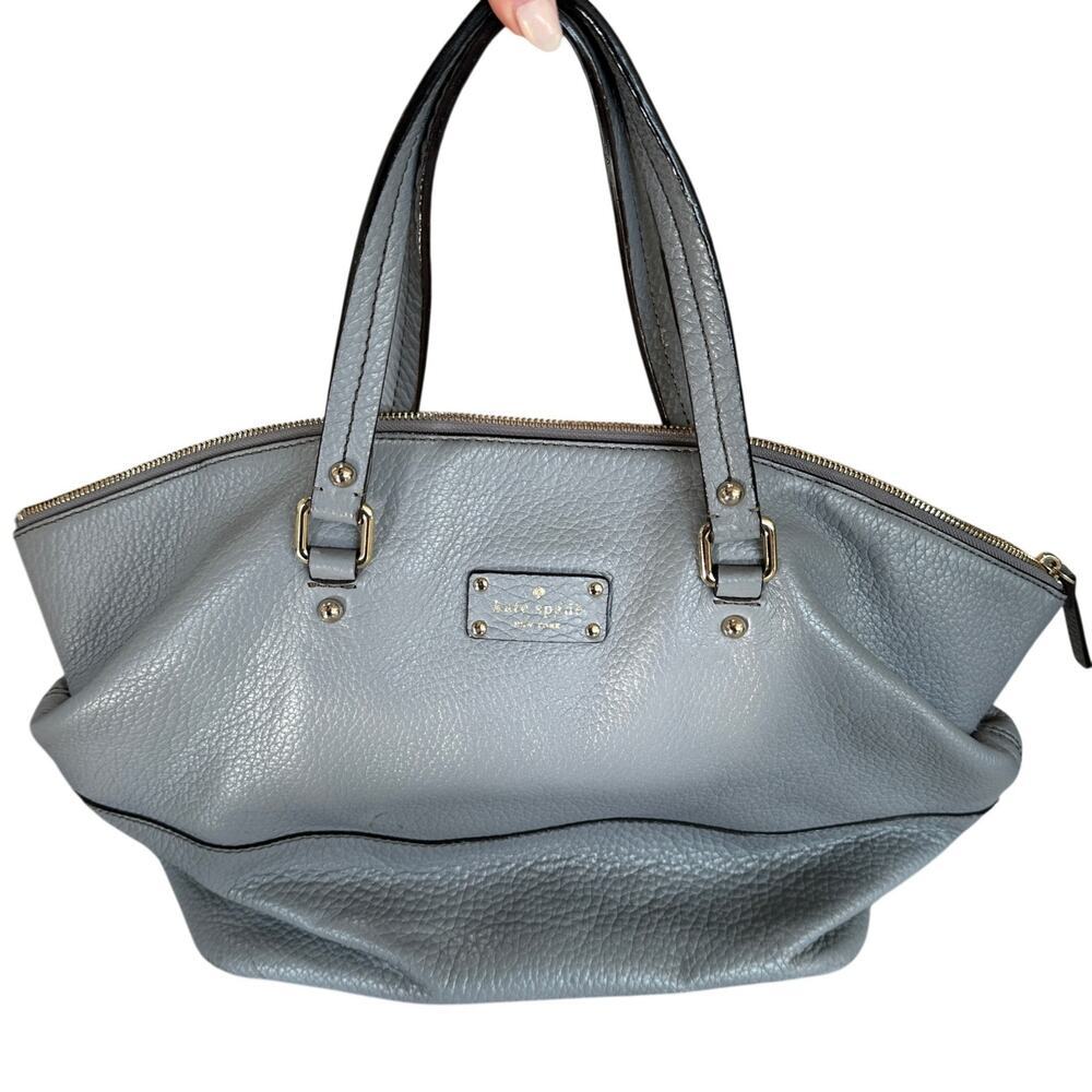 Kate Spade Light Blue Pebbled Leather Slouchy Zip-Top Satchel Purse, Pre-Loved